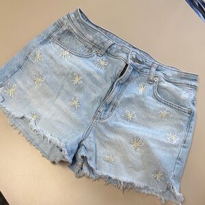 American Eagle Outfitters Light Blue Jean Shorts with Daisy Embroidery